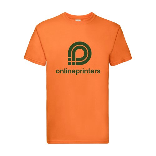 Orange bomulls-T-shirt fr mn med korta rmar.