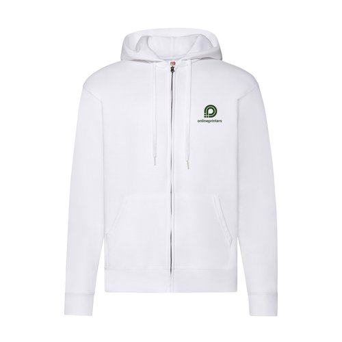 Vit herr-hoodie i bomull-polyester med full dragkedja.