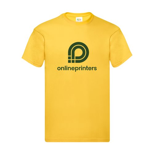 Gul bomulls-t-shirt fr mn med korta rmar.