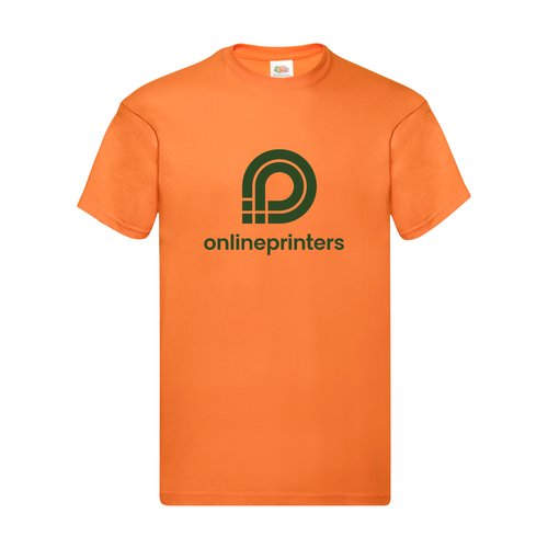 Orange T-shirt i bomull fr mn med korta rmar och rund halsringning.