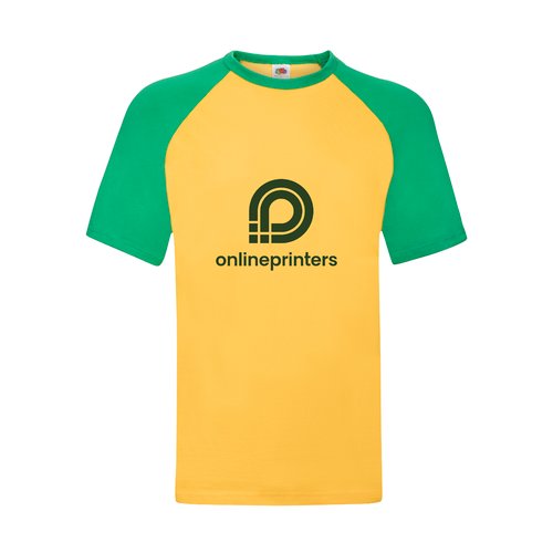 Gul/grn bomulls-T-shirt med korta raglanrmar.