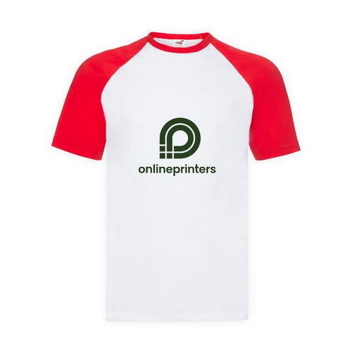Vit och rd T-shirt i bomull med korta raglanrmar fr mn.