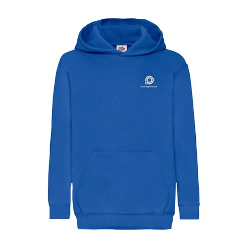 Kungsbl bomulls-polyester hoodie fr barn med huva och knguruficka.