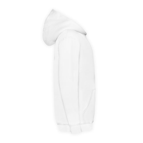 Vit bomulls-polyesterhoodie fr barn med huva och knguruficka.