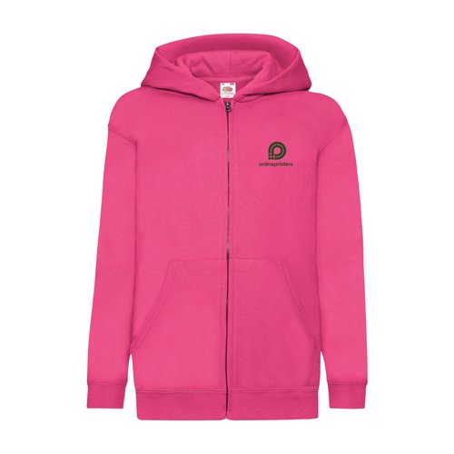 Fuchsiafrgad sweatshirtjacka fr barn i bomullsblandning med huva och dragkedja.