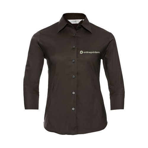Brun bomullsblandning dam blus med knappsl.