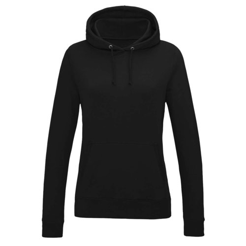 Svart bomulls-polyester hoodie fr damer med huva och knguruficka.