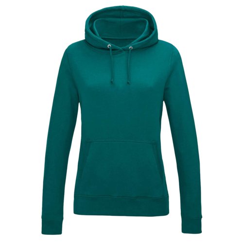 Turkos bomulls-polyesterhoodie med huva och knguruficka.