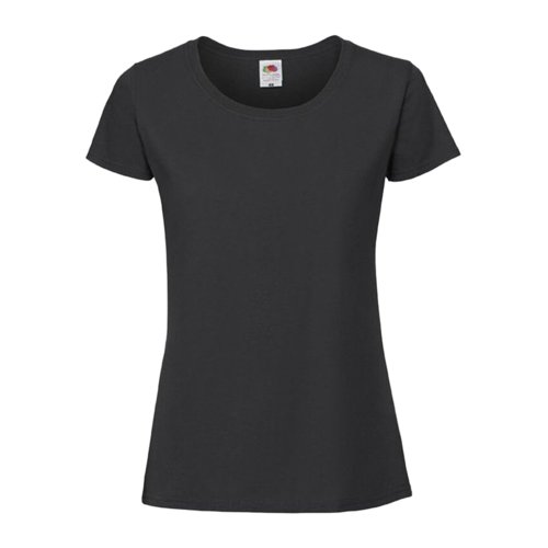 Svart bomulls-t-shirt fr damer med korta rmar och rund hals.