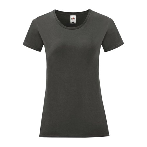 Mrkgr bomulls-T-shirt fr kvinnor med korta rmar.