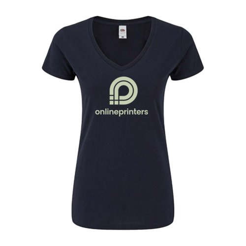 Mrkbl dam T-shirt med V-ringning.