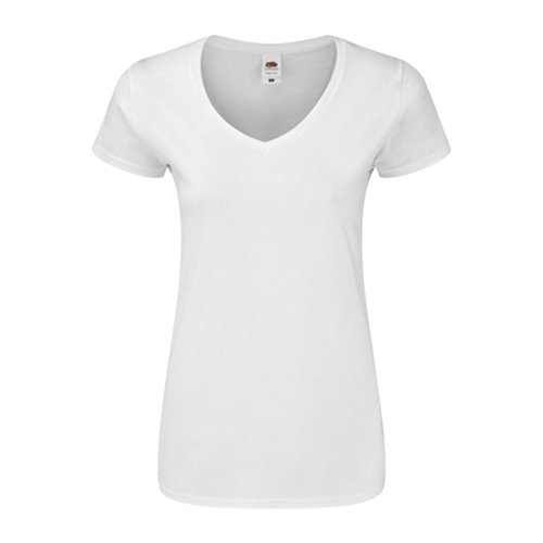 Vit bomulls-T-shirt med V-ringning fr dam.