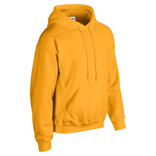Gyllengul bomull-polyesterhoodie fr mn med huva och knguruficka.