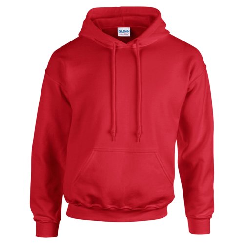 Rd herr-hoodie i bomullsblandning med knguruficka och huva.