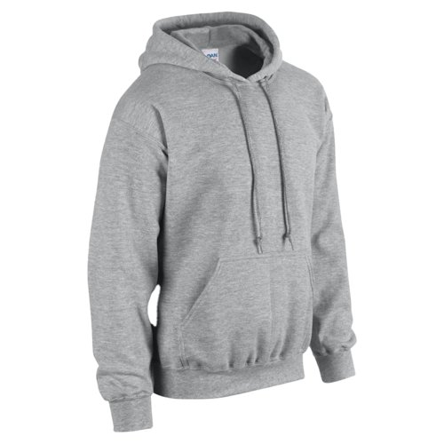 Gr bomulls-polyesterhoodie fr mn med knguruficka och huva.
