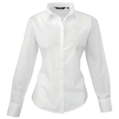 Vit poplinblus i polyester-bomullsblandning med lnga rmar.