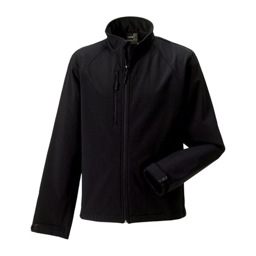 Svart softshelljacka i polyester och elastan fr mn med dragkedja.