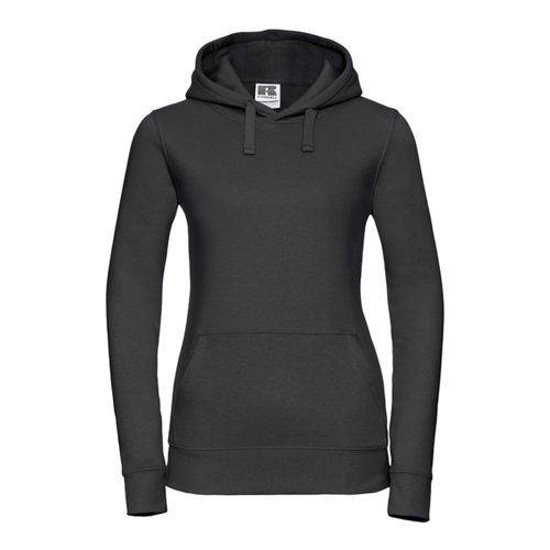 Svart bomulls-polyester hoodie fr damer med huva och knguruficka.