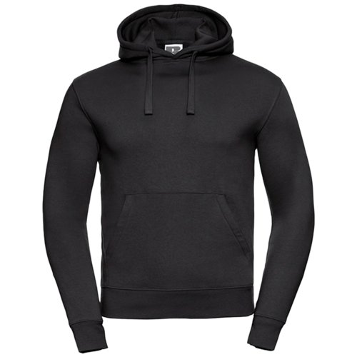 Svart hoodie fr mn i bomull och polyester med huva och knguruficka.