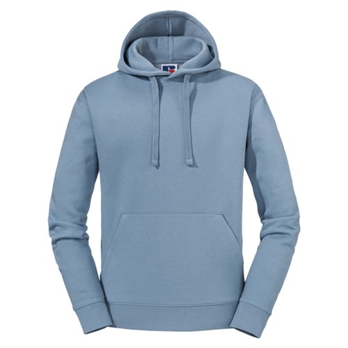 Ljusbl bomulls-polyesterhoodie med huva och knguruficka.
