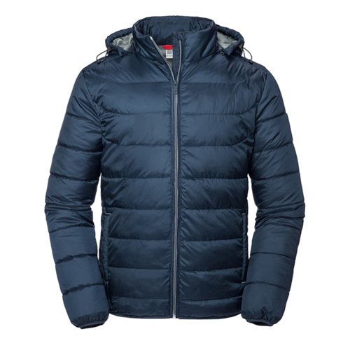 Marinbl quiltad jacka i polyester med huva fr mn.