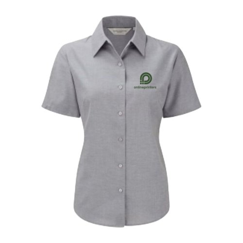 Gr kortrmad blus med knappsl fr damer.