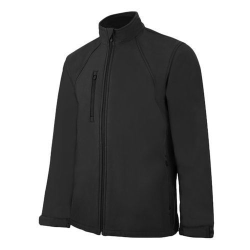 Svart softshelljacka av polyester-elastanblandning med full dragkedja.