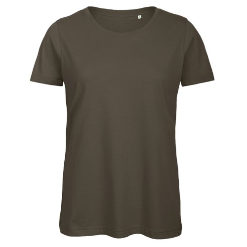 Khakifrgad t-shirt i bomull fr damer med rund hals.
