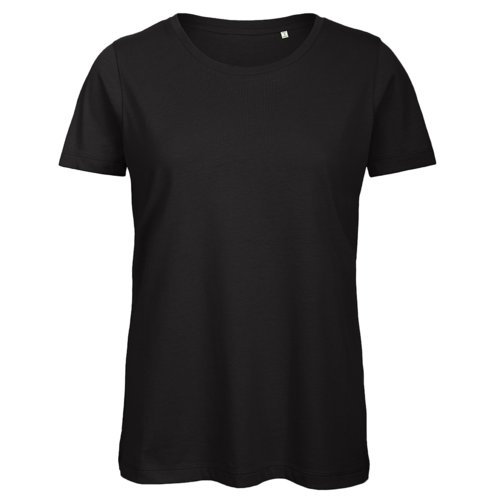 Svart bomulls-T-shirt fr damer med korta rmar.