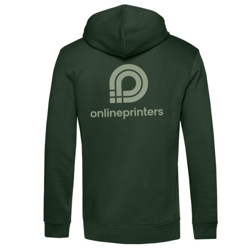 Mrkgrn hoodie i ekologisk bomull och tervunnen polyester med huva.