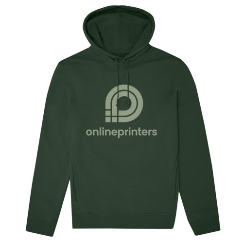 Mrkgrn hoodie i ekologisk bomull och tervunnen polyester med huva.