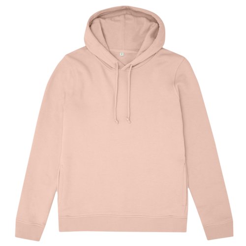 Ljusrosa huvtrja i ekologisk bomull och tervunnen polyester med huva och dragsko.