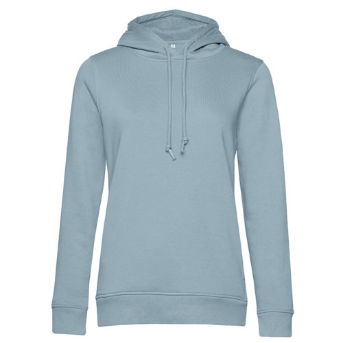 Ljusbl hoodie i ekologisk bomull och tervunnen polyester med huva.