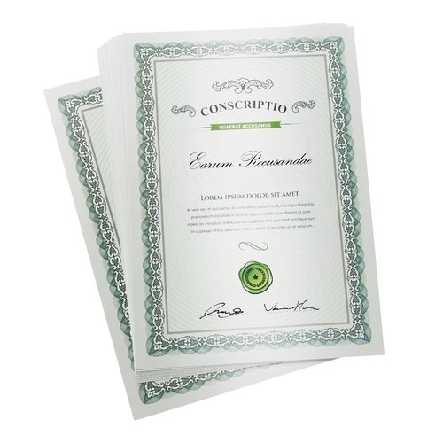 Certifikatpapper med effektfrger.