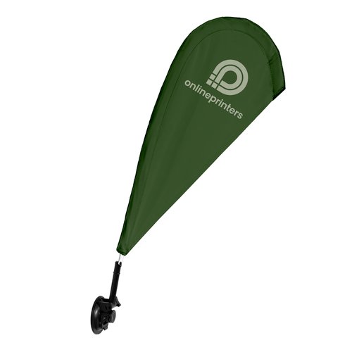 Grn droppformad fnsterflagga med sugpropp.