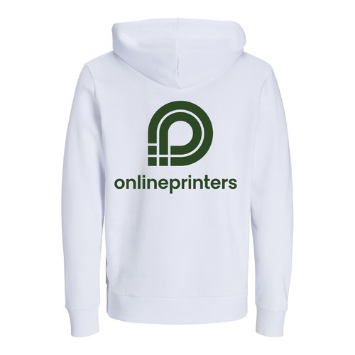 Vit hoodie i ekologisk bomull och tervunnen bomull med huva.