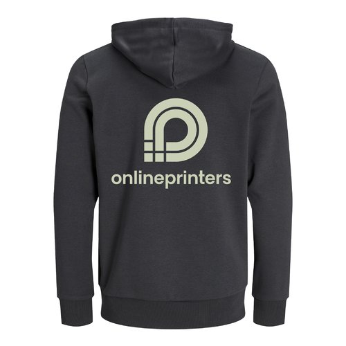 Antracitfrgad unisex-hoodie i ekologisk och tervunnen bomull med huva.