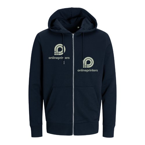 Marinbl� sweatshirt med huva i bomullsblandning med full dragkedja.