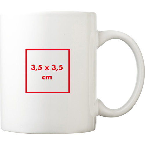 Vit keramisk mugg med handtag.
