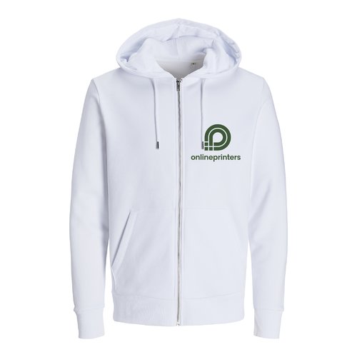 Vit huvtrja i ekologisk bomull och tervunnen polyester med full dragkedja.