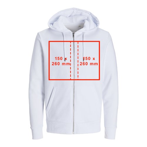 Vit sweatshirtjacka i tyg med huva, dragkedja och unisex-modell.