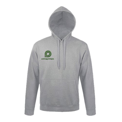 Gr�melerad hoodie i bomullsblandning med huva och k�nguruficka.