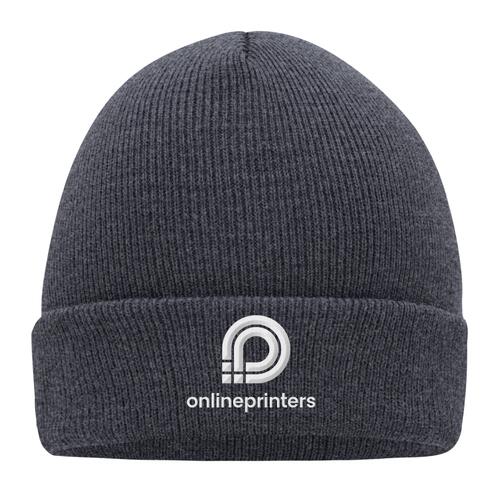 Gr� stickad m�ssa i varmt material med ribbm�nster.