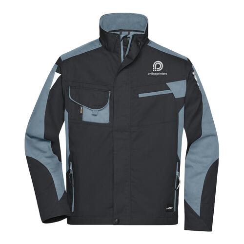 Unisex arbetsjacka i slitstarkt material med dragkedja och flera fickor.