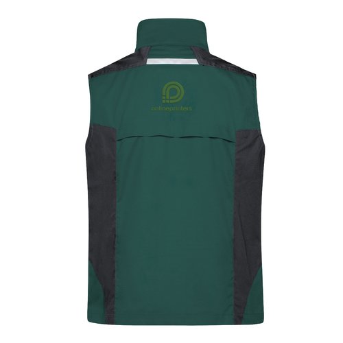 Mrkgrn arbetsvst tillverkad av polyester-bomullsblandning, unisex.