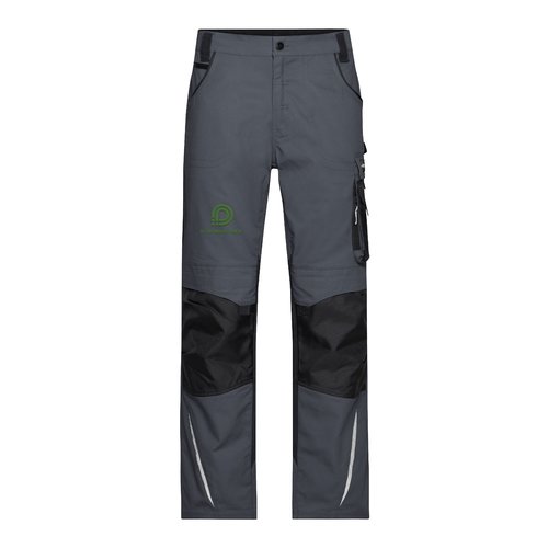 Mrkgr/svarta arbetsbyxor i polyester-bomullsblandning med fickor.