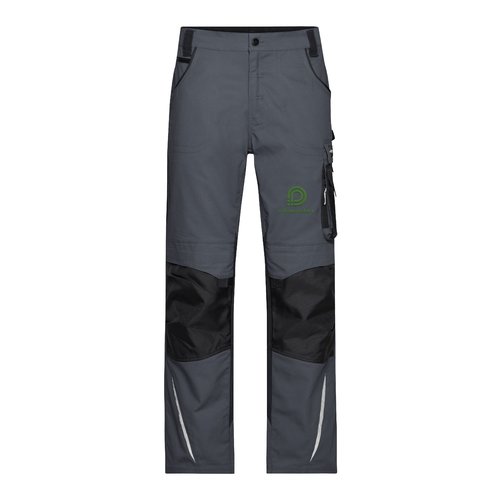 M�rkgr�/svarta arbetsbyxor i polyester-bomullsblandning med flera fickor.