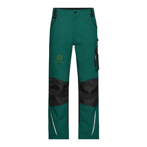 Mrkgrn/svart arbetsbyxa i polyester-bomull med fickor.