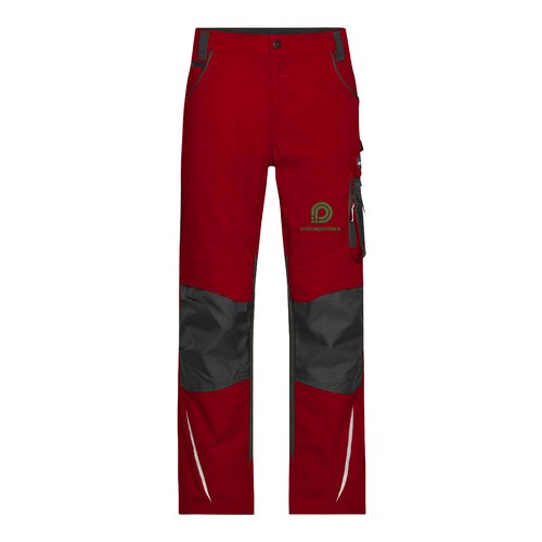 R�da arbetsbyxor i polyester-bomullsblandning med fickor.