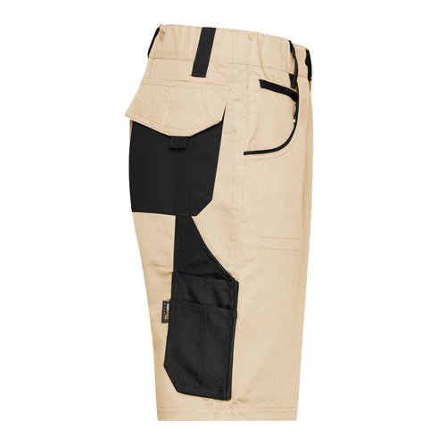 Beige/svarta shorts i polyester-bomullsblandning med flera fickor.